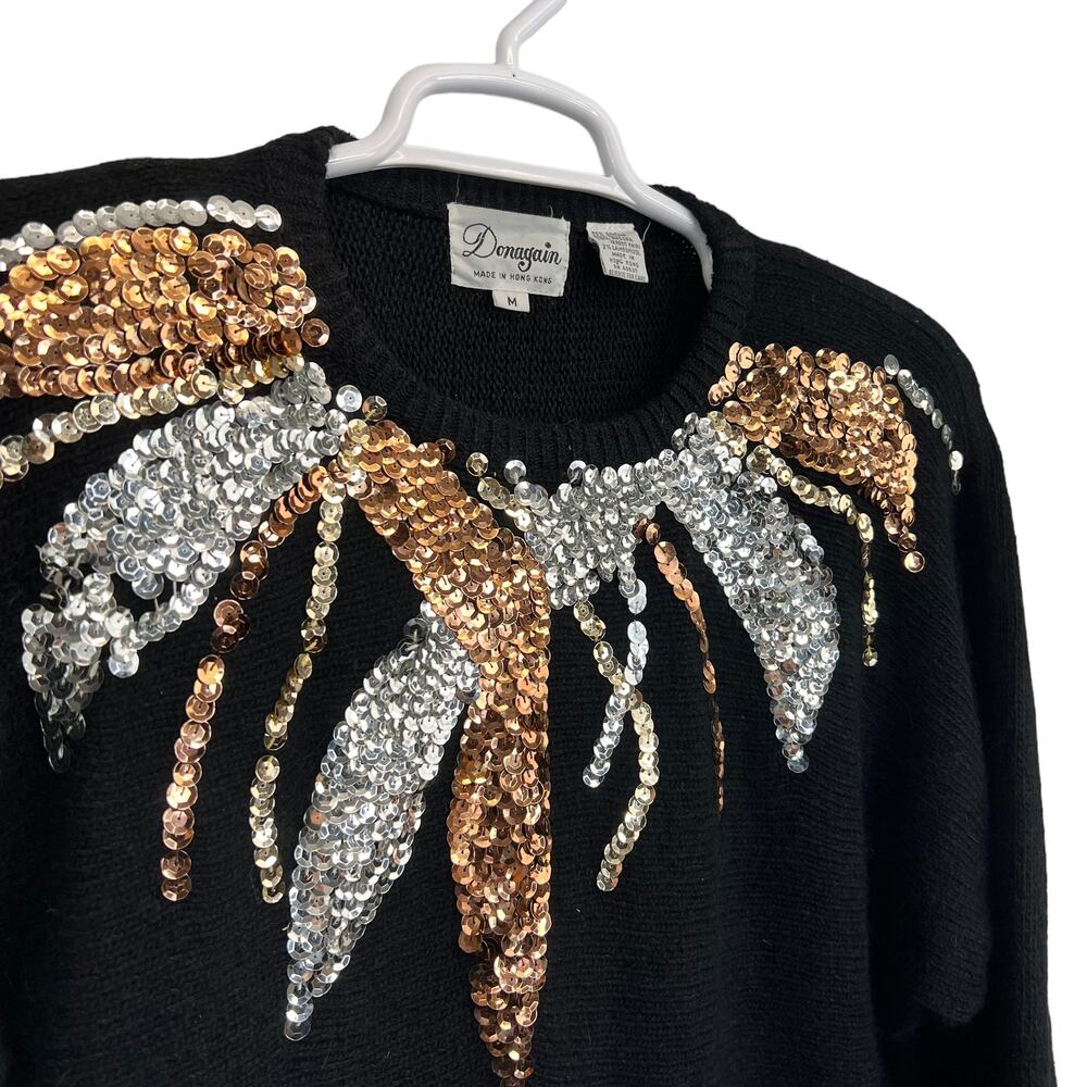 Vintage Donagain Sequin Silk Sweater M Long Sleeve Rabbit‎ Hair Blingy Sparkle - Picture 6 of 8